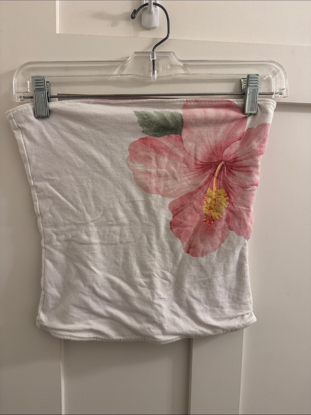 Hollister, Hibiscus Floral Print Reversible Tube Top, White & Pink,, W's S